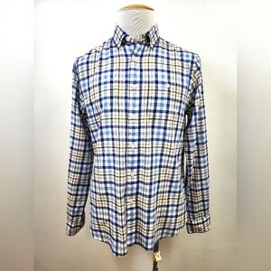 Todd Snyder Men's Blue and White Checkered Shirt Button Front, sz LG